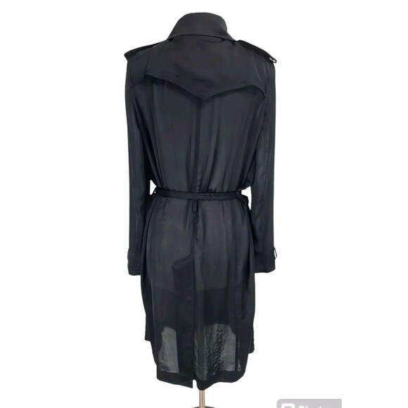 YVESSAINTLAURENT Women Button Up Trench Coat Sz L Black Satin Light Weight 325A - Picture 3 of 6